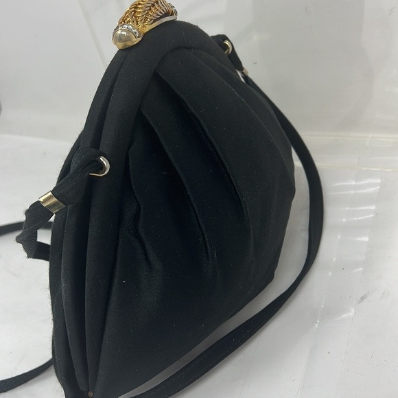 Rodo Black Crepe Top Frame Snap Closure Shoulder Evening Bag - Picture 6 of 14